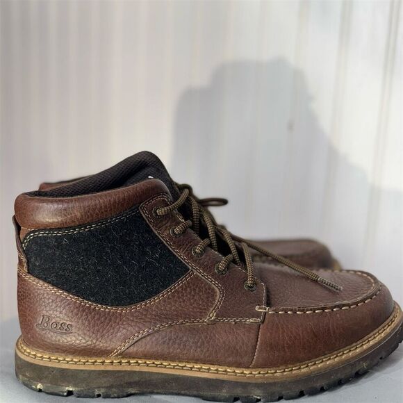 G.H. Bass Malcolm Men’s 10M Brown Leather Moc Toe Boots Wool Panel Lug Sole - Picture 4 of 7